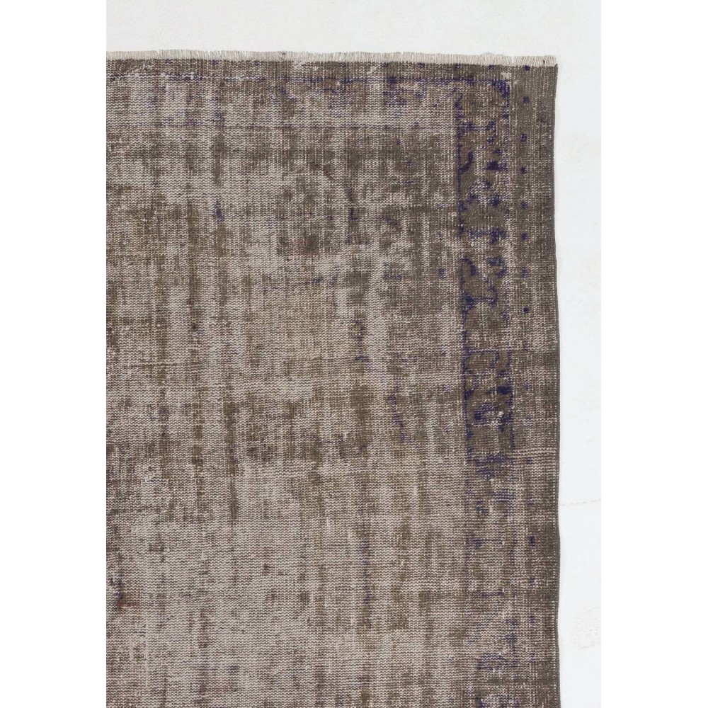 Gray Color Overdyed Distressed Vintage Turkish Rug
