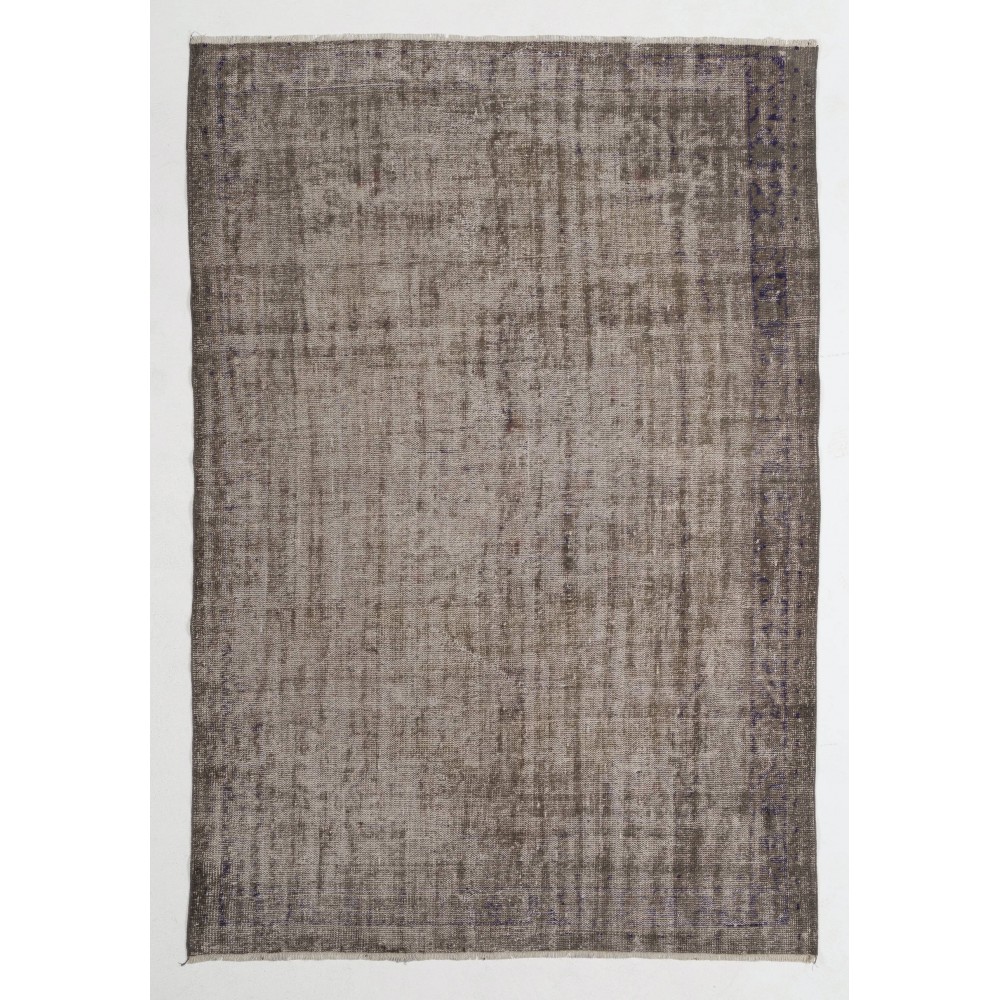 Gray Color Overdyed Distressed Vintage Turkish Rug