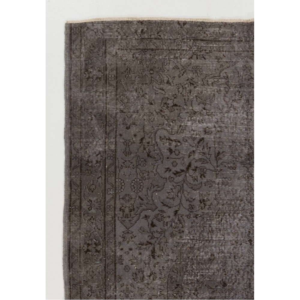 Gray Color Overdyed Handmade Vintage Turkish Rug