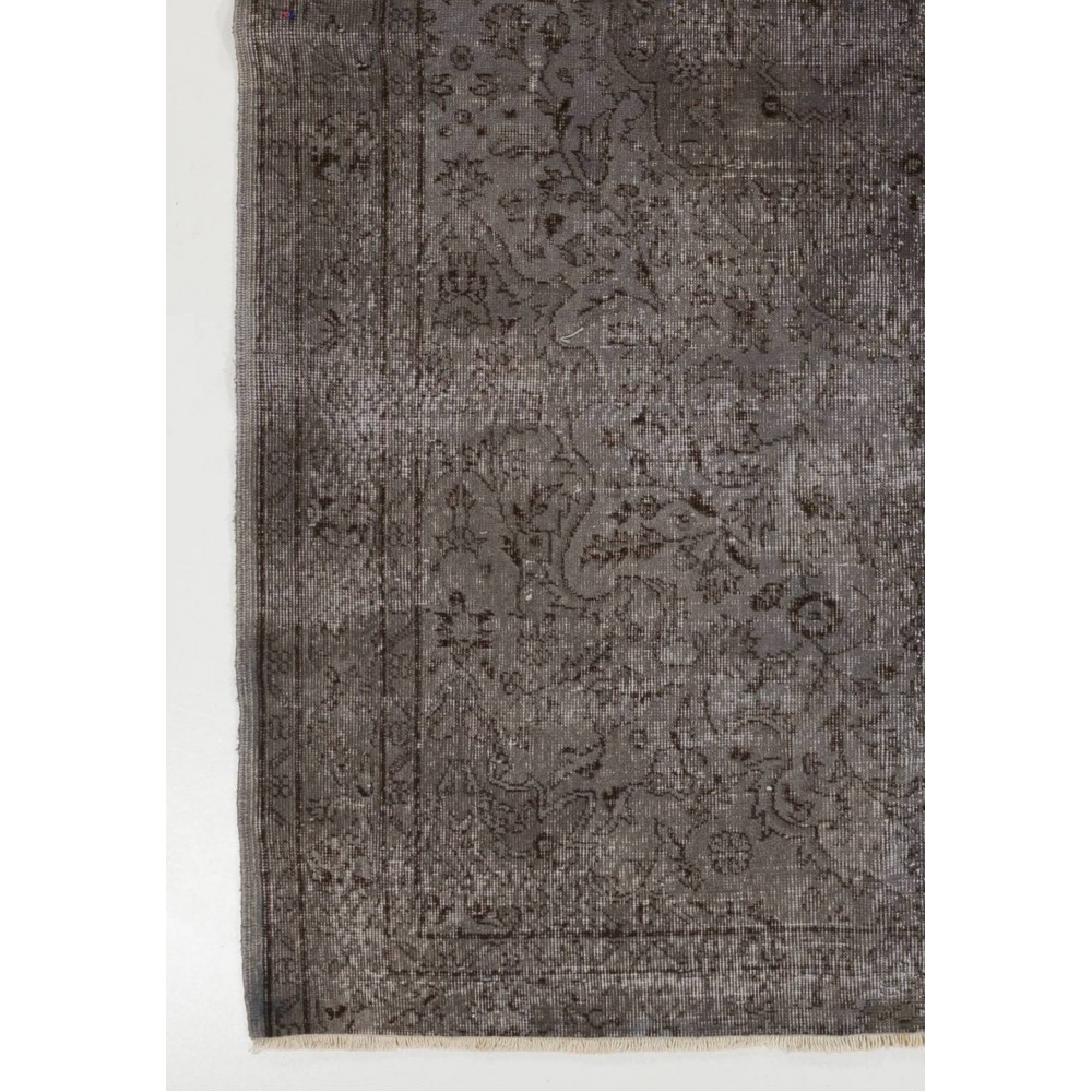 Gray Color Overdyed Handmade Vintage Turkish Rug