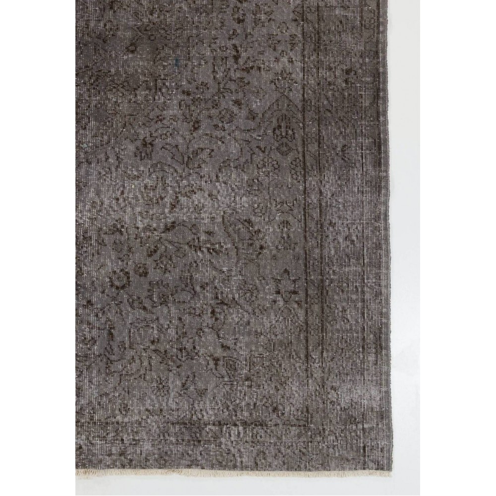 Gray Color Overdyed Handmade Vintage Turkish Rug