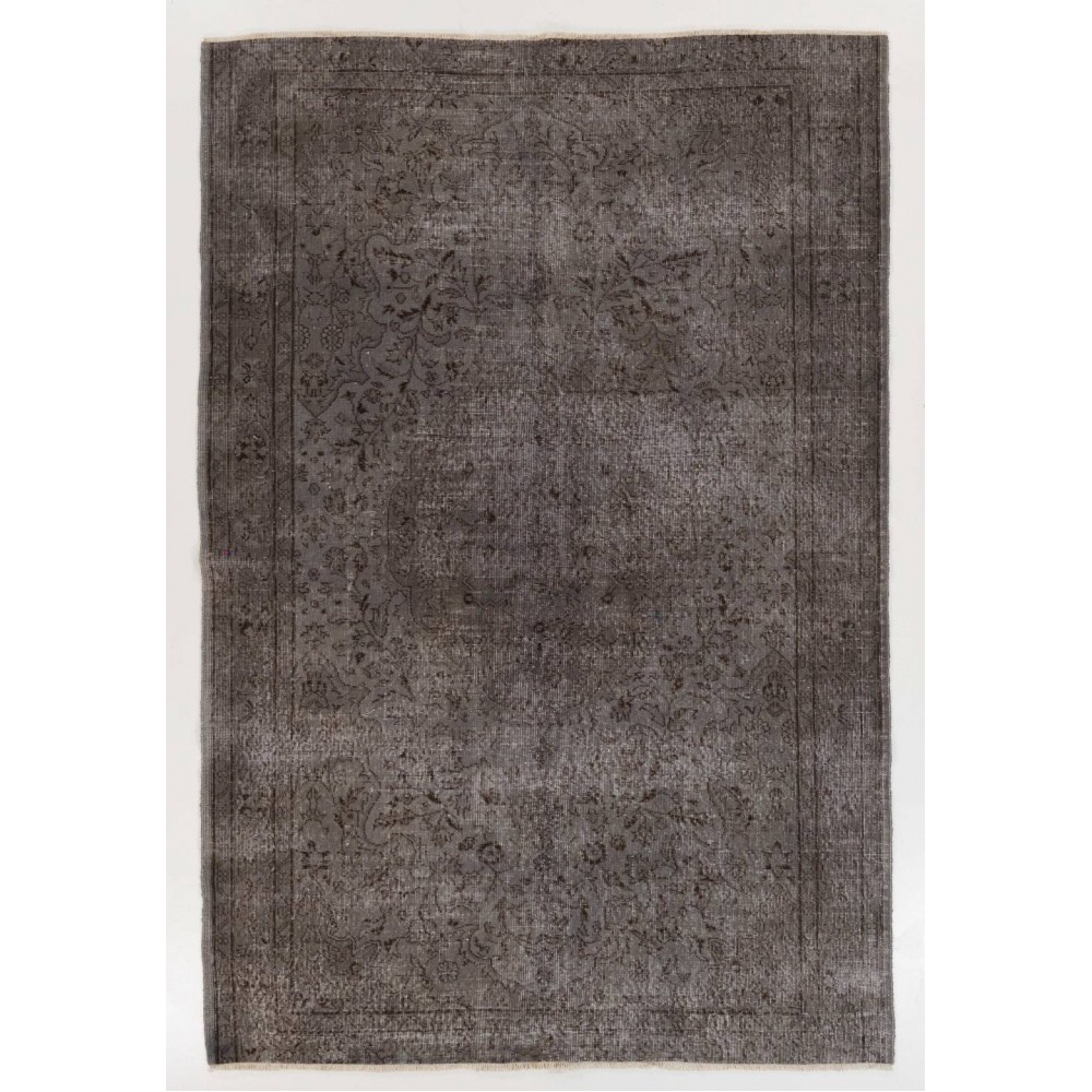 Gray Color Overdyed Handmade Vintage Turkish Rug