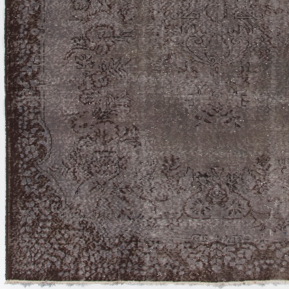 Gray Color Overdyed Handmade Vintage Turkish Rug