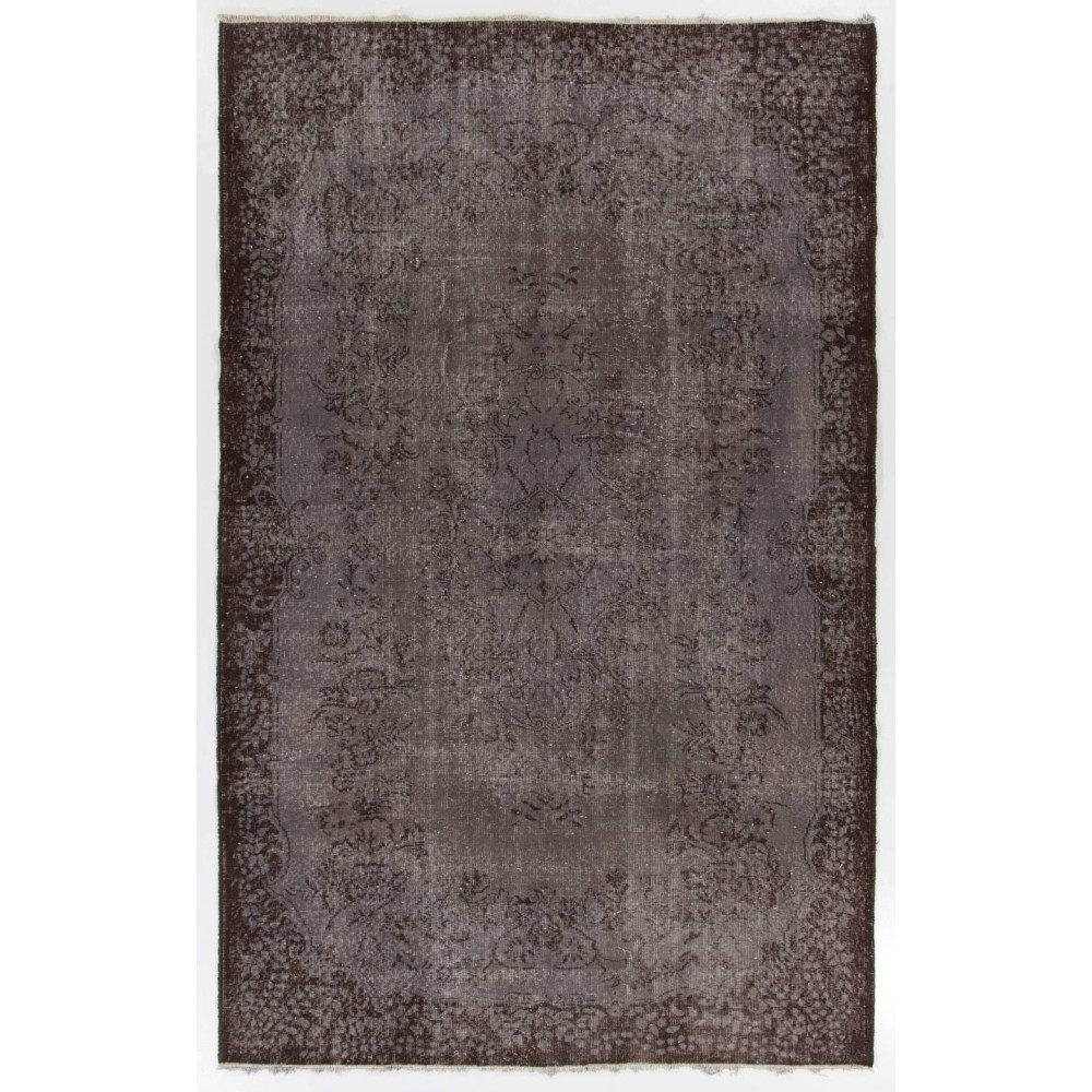 Gray Color Overdyed Handmade Vintage Turkish Rug