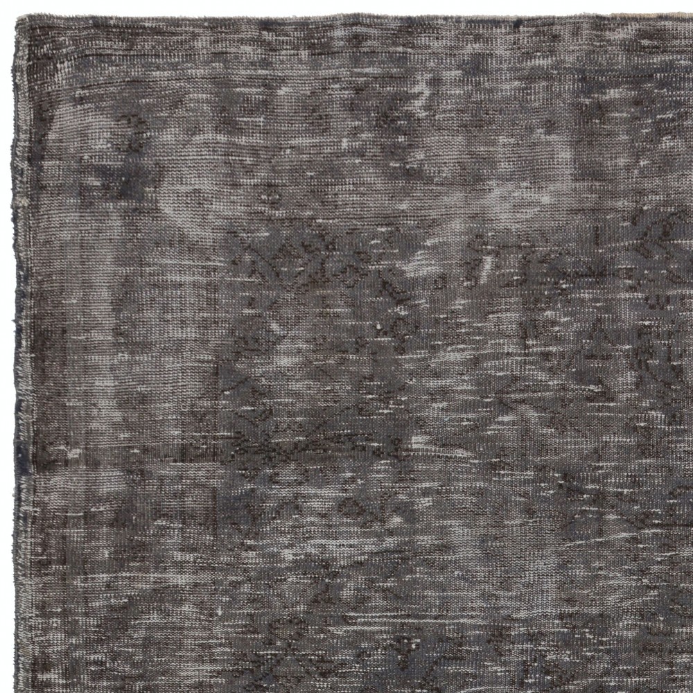 Distressed Vintage Handmade Turkish Rug Over-dyed in Gray Colors