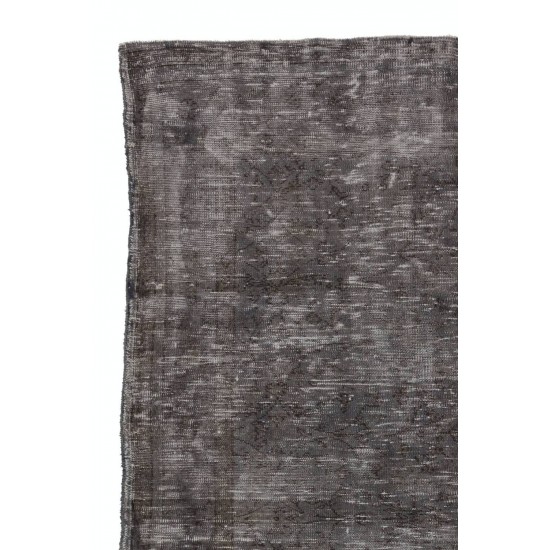 Distressed Vintage Handmade Turkish Rug Over-dyed in Gray Colors