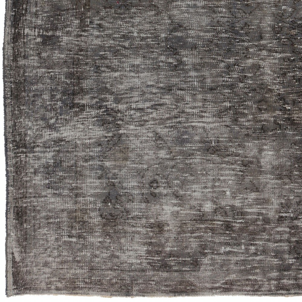 Distressed Vintage Handmade Turkish Rug Over-dyed in Gray Colors