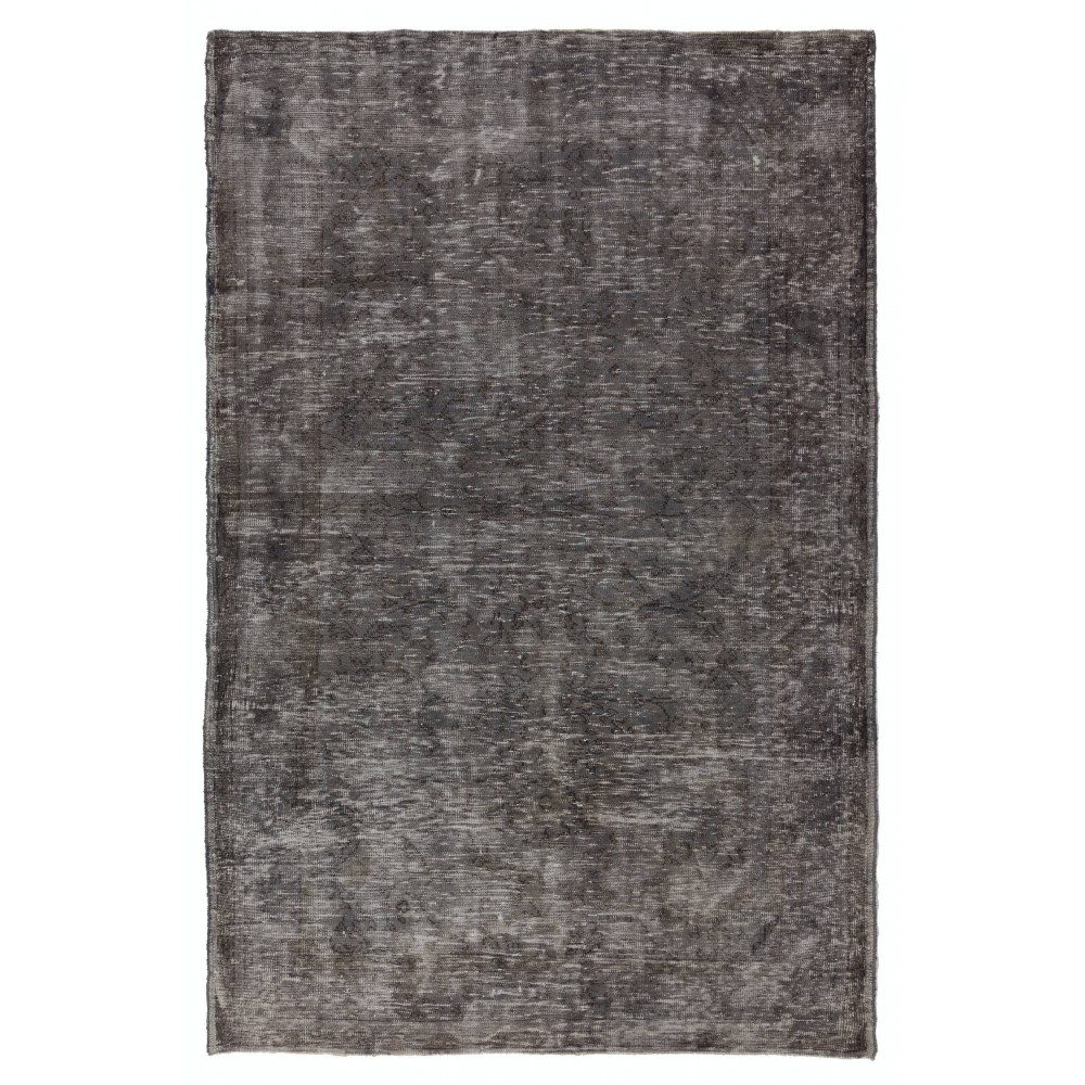 Distressed Vintage Handmade Turkish Rug Over-dyed in Gray Colors