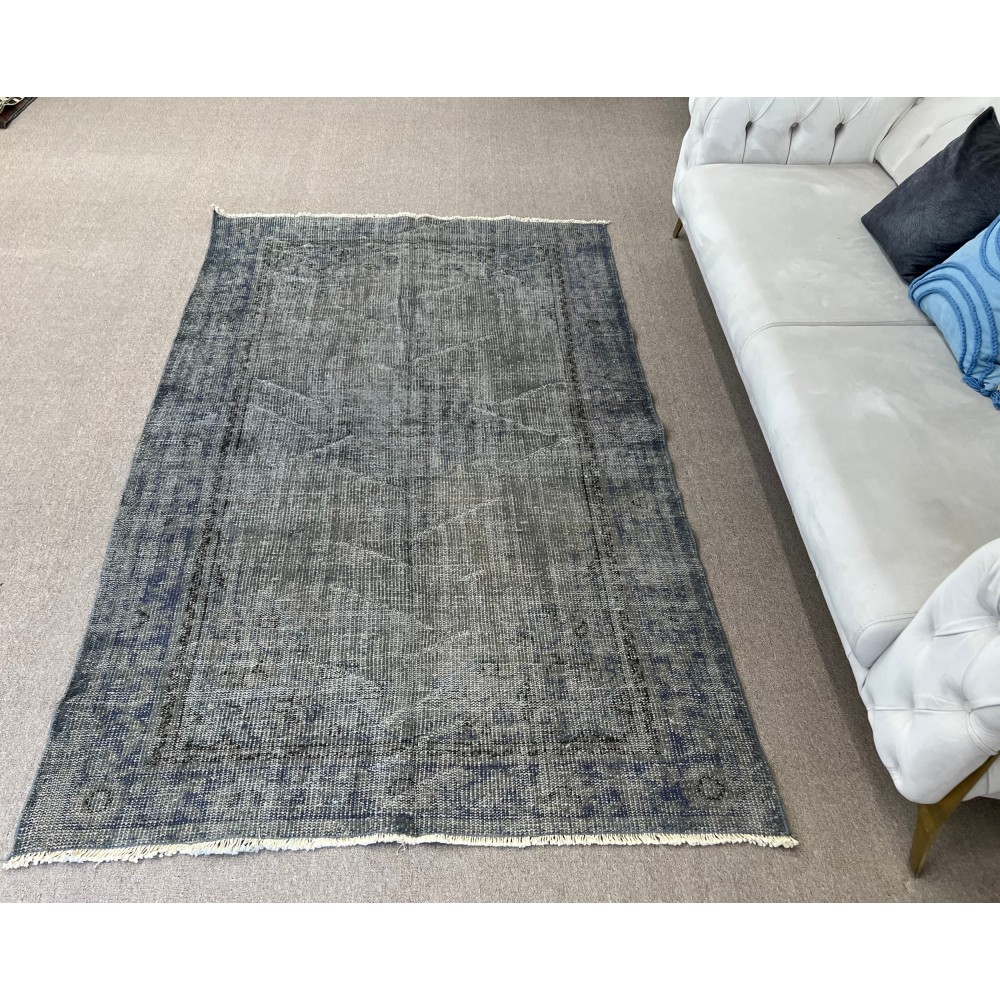 Gray Color Overdyed Handmade Vintage Turkish Rug