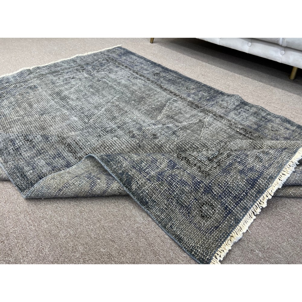 Gray Color Overdyed Handmade Vintage Turkish Rug
