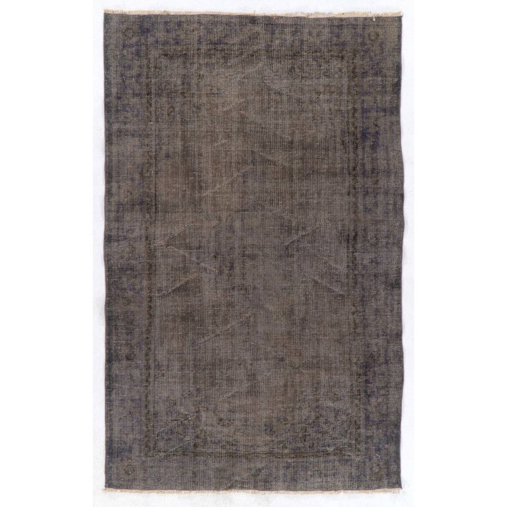 Gray Color Overdyed Handmade Vintage Turkish Rug