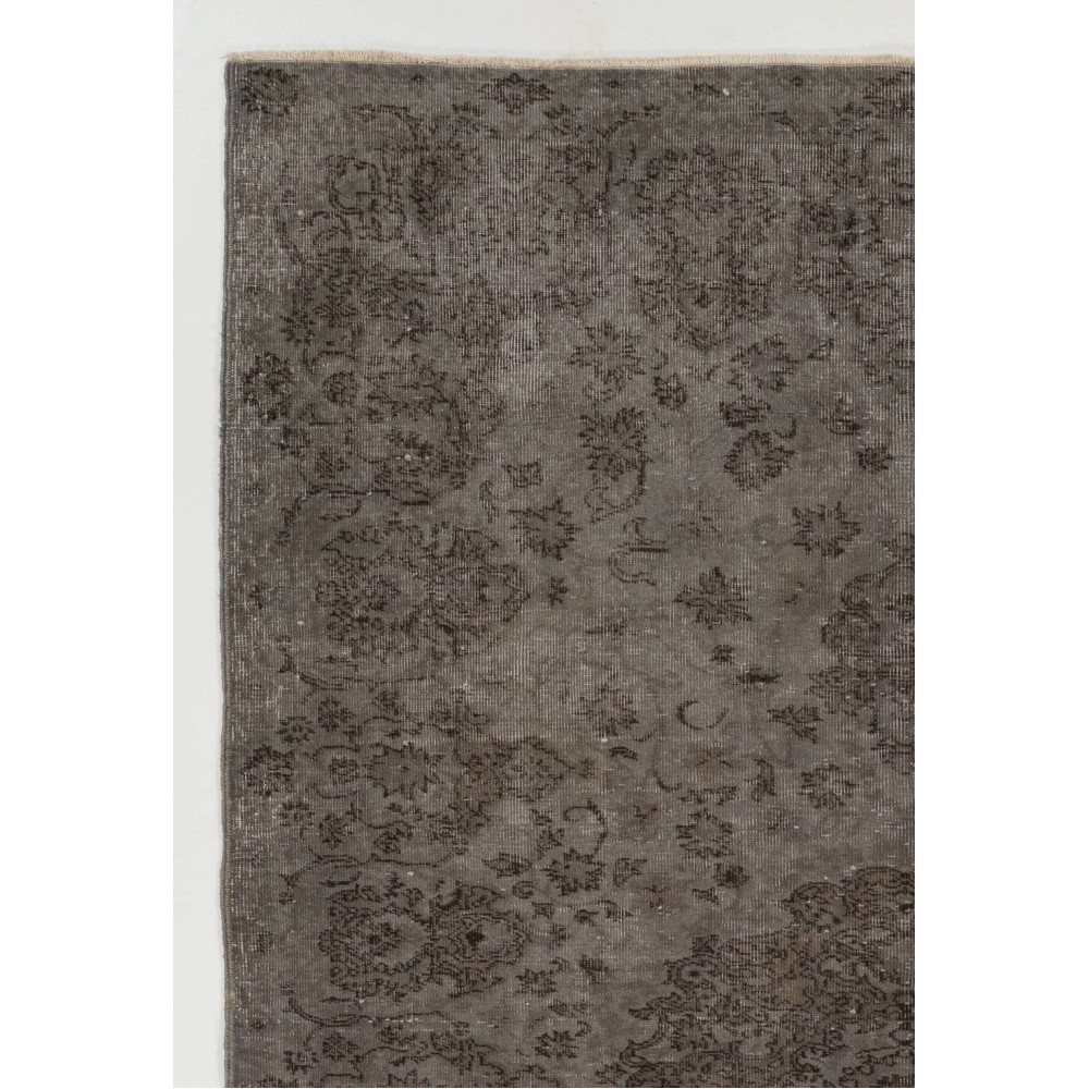 Upcycled Handmade Turkish Area Rug. Modern Gray Overdyed Wool Carpet
