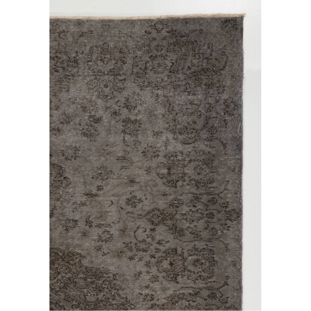 Upcycled Handmade Turkish Area Rug. Modern Gray Overdyed Wool Carpet