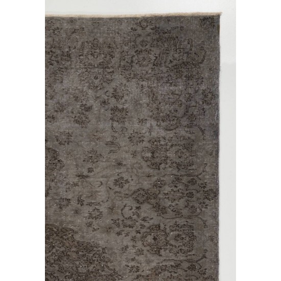 Mid-20th Century Handmade Area Rug Re-Dyed in Gray for Modern Interiors