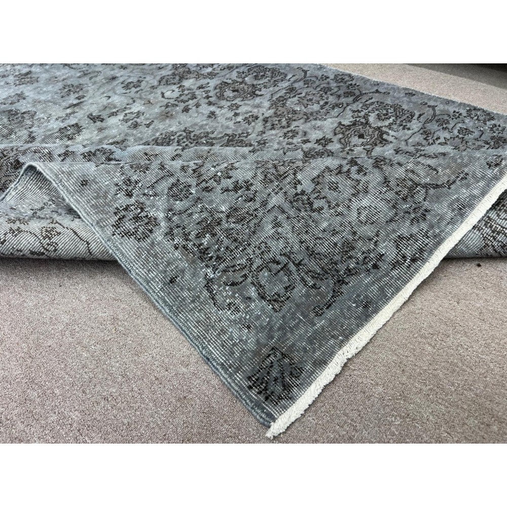 Upcycled Handmade Turkish Area Rug. Modern Gray Overdyed Wool Carpet