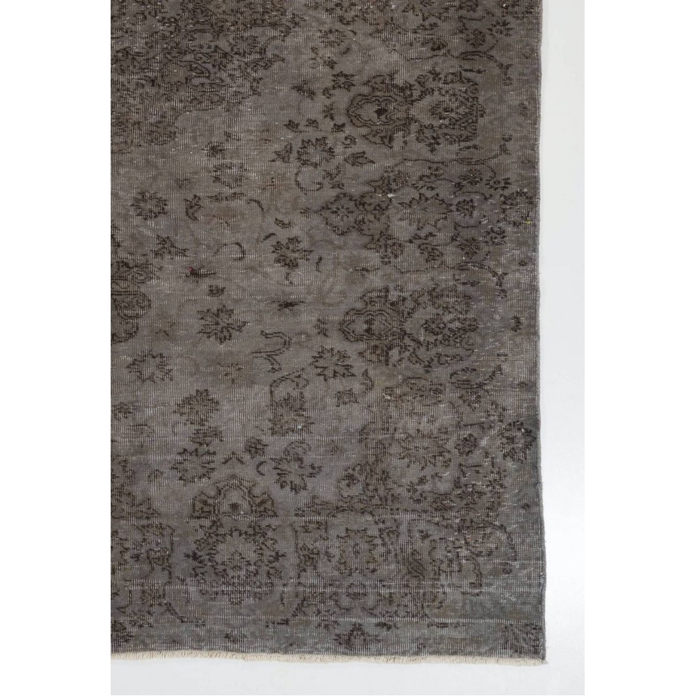 Upcycled Handmade Turkish Area Rug. Modern Gray Overdyed Wool Carpet