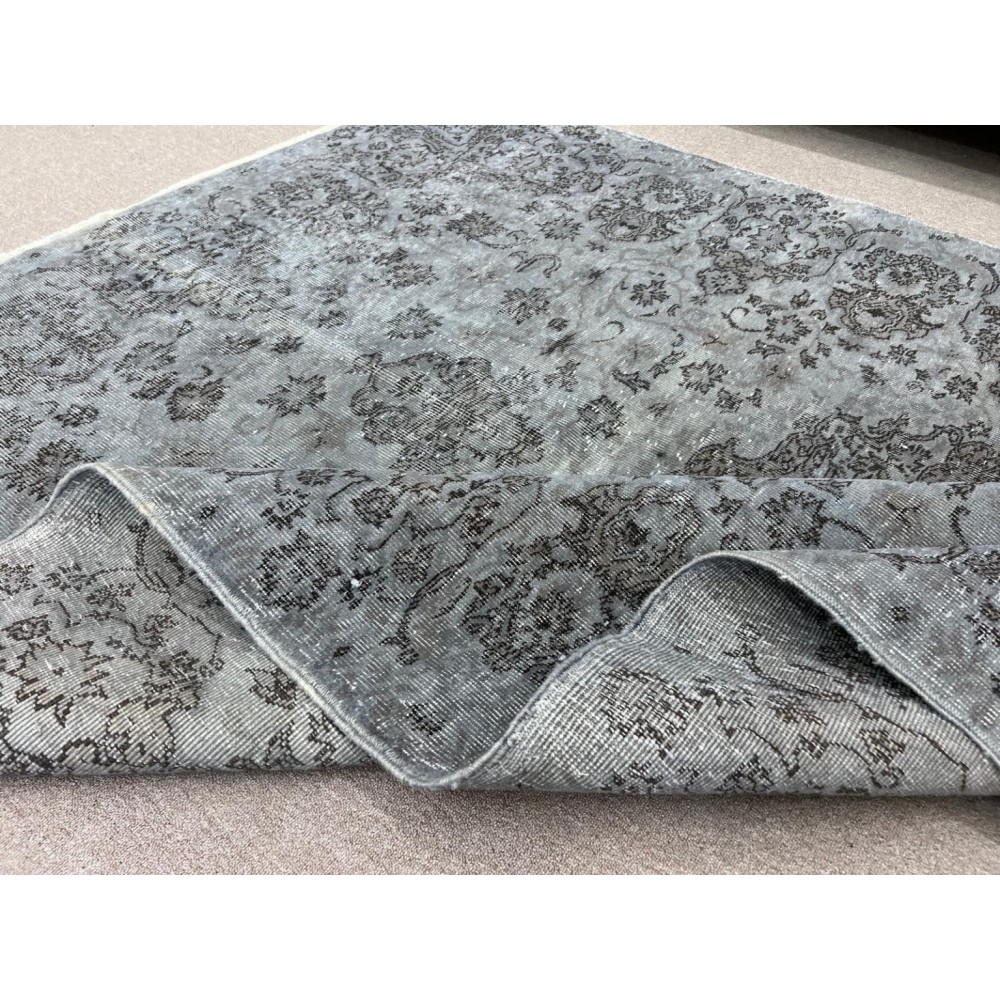 Upcycled Handmade Turkish Area Rug. Modern Gray Overdyed Wool Carpet