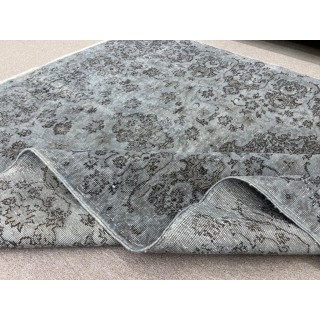Upcycled Handmade Turkish Area Rug. Modern Gray Overdyed Wool Carpet