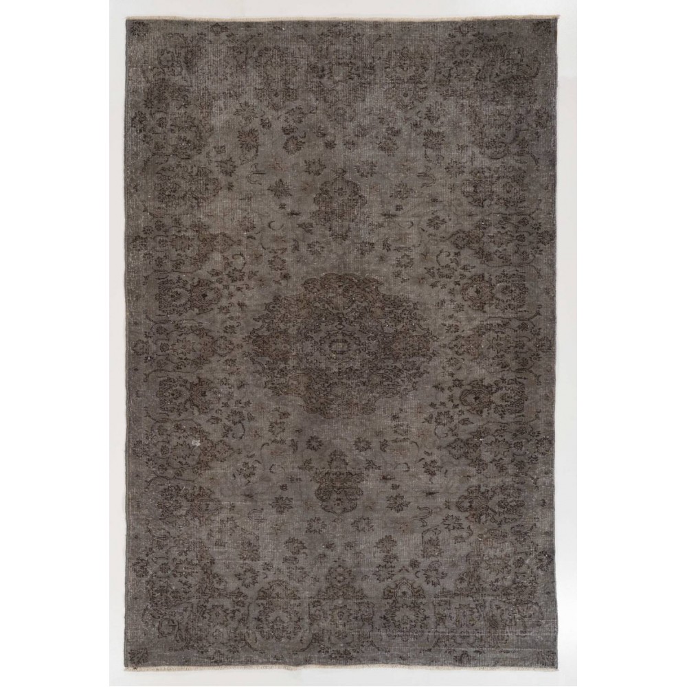 Upcycled Handmade Turkish Area Rug. Modern Gray Overdyed Wool Carpet