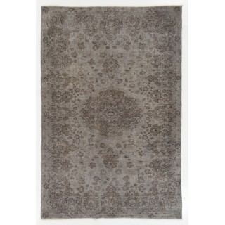 Upcycled Handmade Turkish Area Rug. Modern Gray Overdyed Wool Carpet