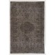 Upcycled Handmade Turkish Area Rug. Modern Gray Overdyed Wool Carpet