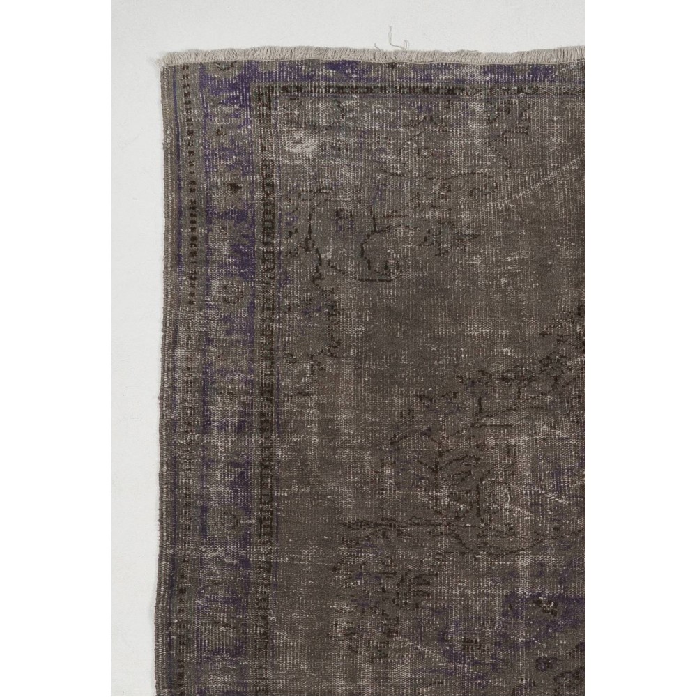 Gray Color Overdyed Handmade Vintage Turkish Rug
