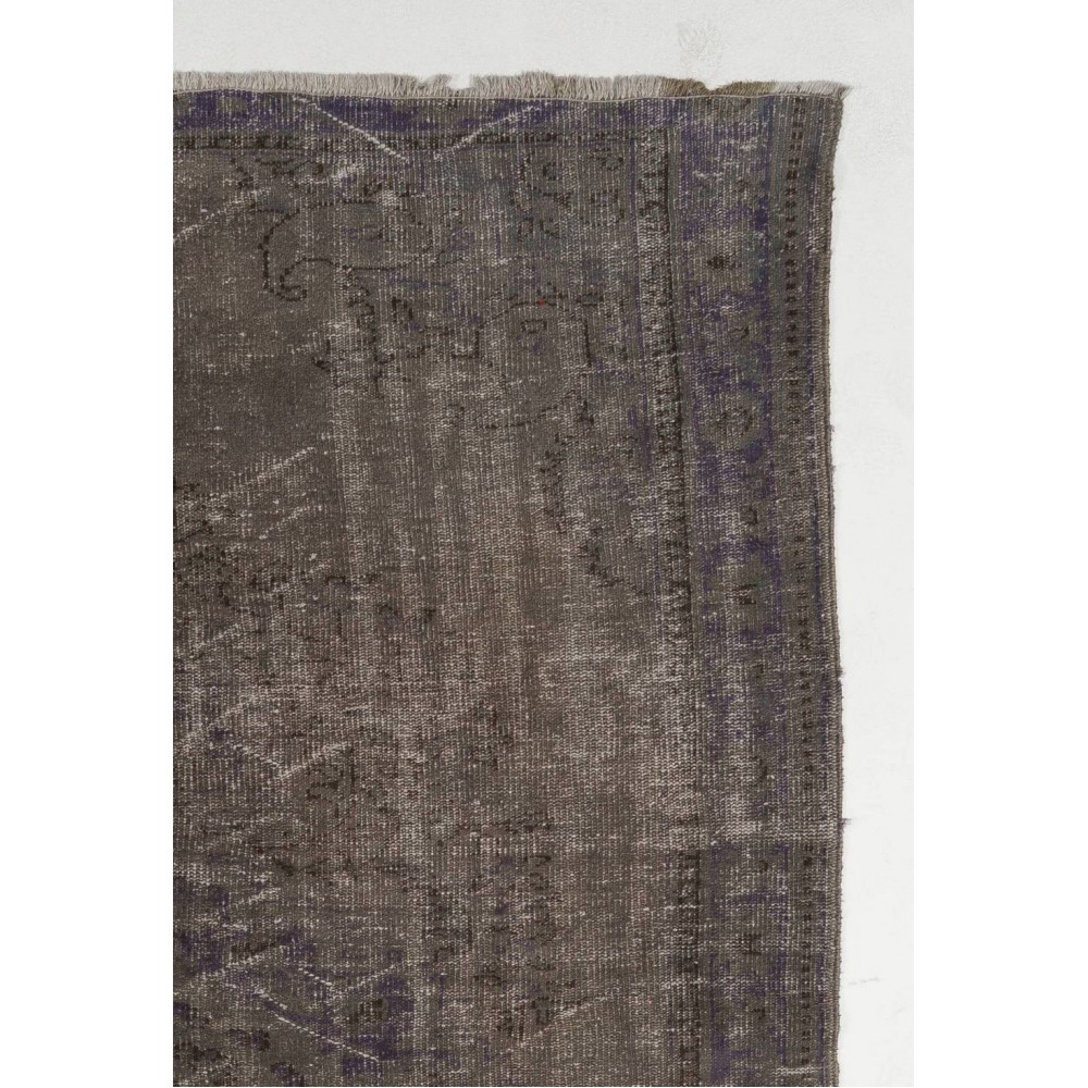 Gray Color Overdyed Handmade Vintage Turkish Rug