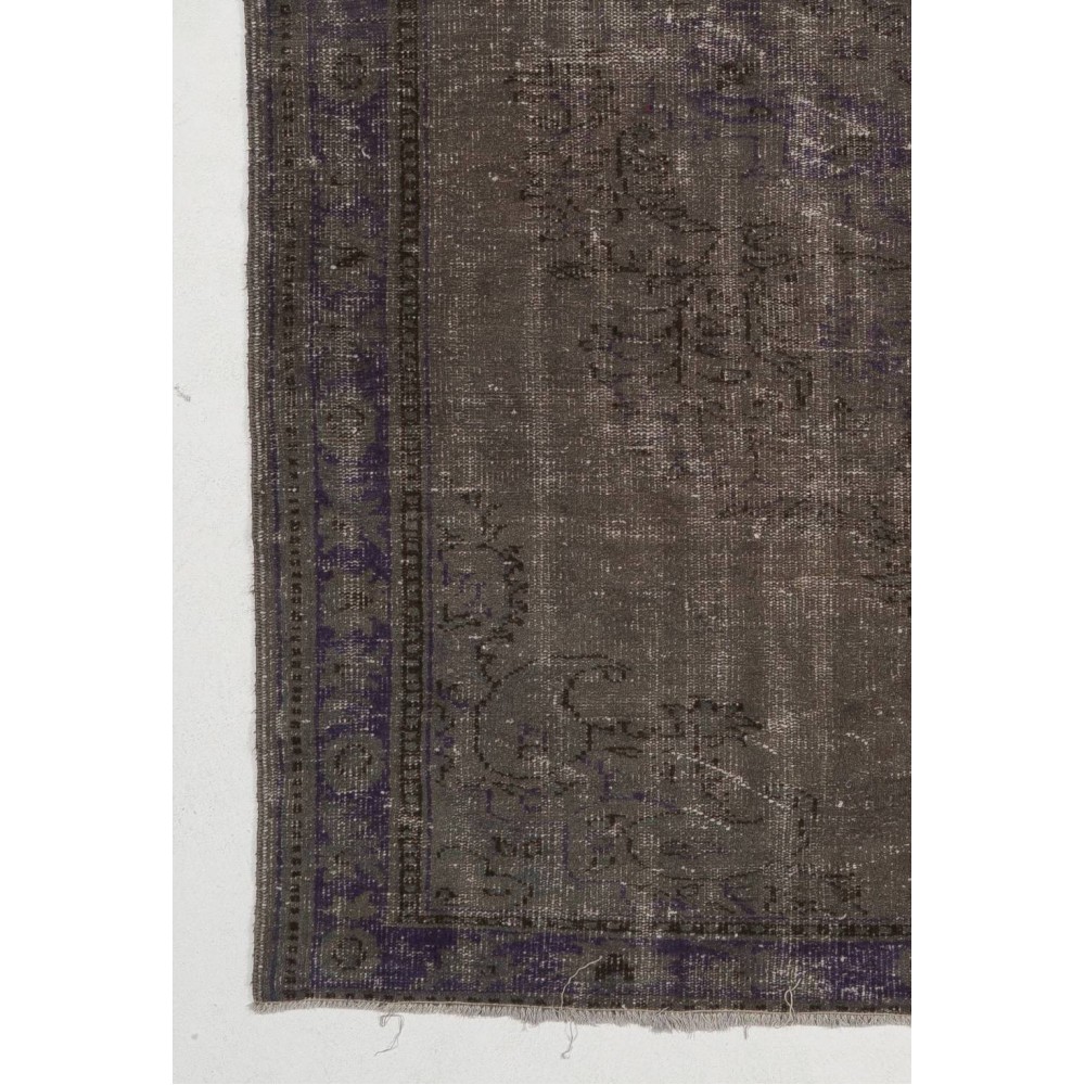 Gray Color Overdyed Handmade Vintage Turkish Rug