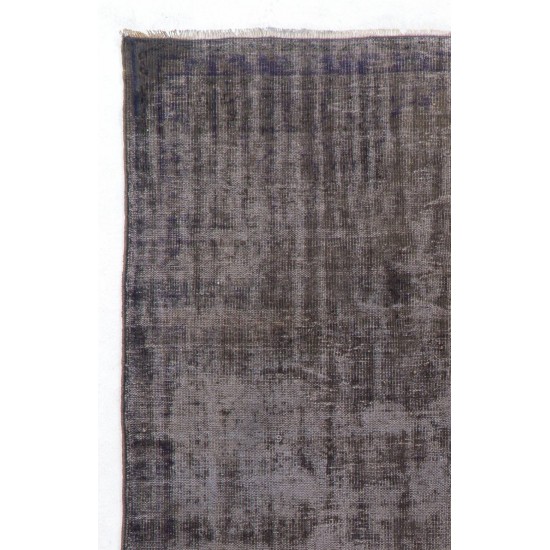 Distressed Vintage Handmade Turkish Rug Over-dyed in Gray Color. Woolen Floor Covering