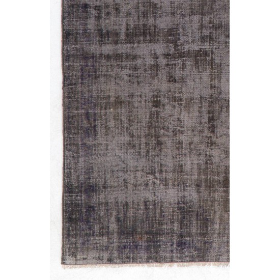 Distressed Vintage Handmade Turkish Rug Over-dyed in Gray Color. Woolen Floor Covering