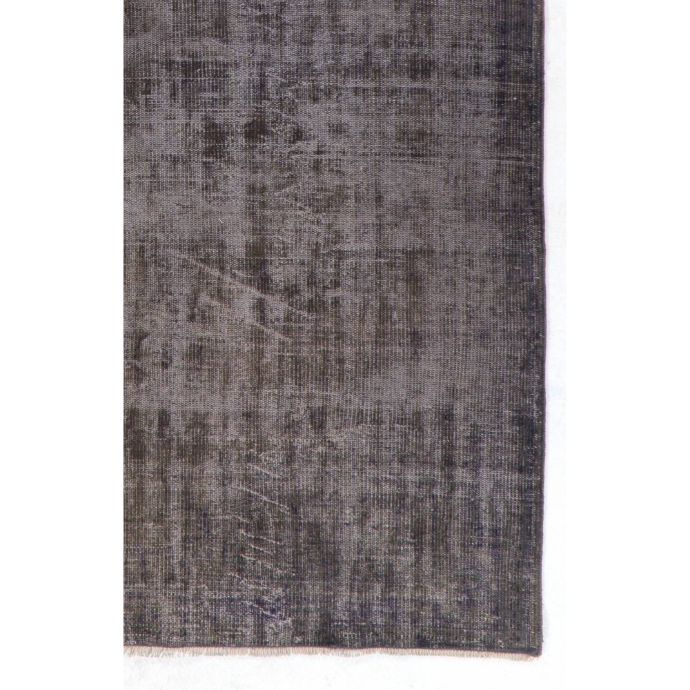 Distressed Vintage Handmade Turkish Rug Over-dyed in Gray Color. Woolen Floor Covering