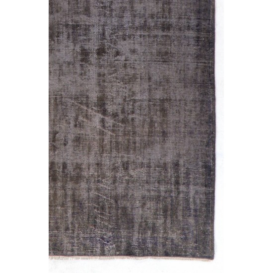 Distressed Vintage Handmade Turkish Rug Over-dyed in Gray Color. Woolen Floor Covering