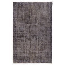 Distressed Vintage Handmade Turkish Rug Over-dyed in Gray Color. Woolen Floor Covering