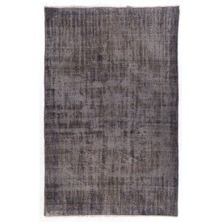 Distressed Vintage Handmade Turkish Rug Over-dyed in Gray Color. Woolen Floor Covering