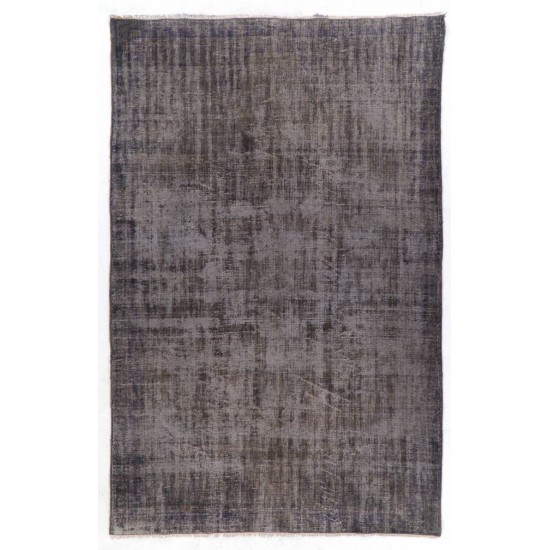 Distressed Vintage Handmade Turkish Rug Over-dyed in Gray Color. Woolen Floor Covering Distressed Vintage Handmade Turkish Rug Over-dyed in Gray Color. Woolen Floor Covering