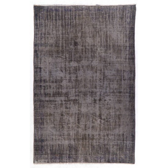 Distressed Vintage Handmade Turkish Rug Over-dyed in Gray Color. Woolen Floor Covering