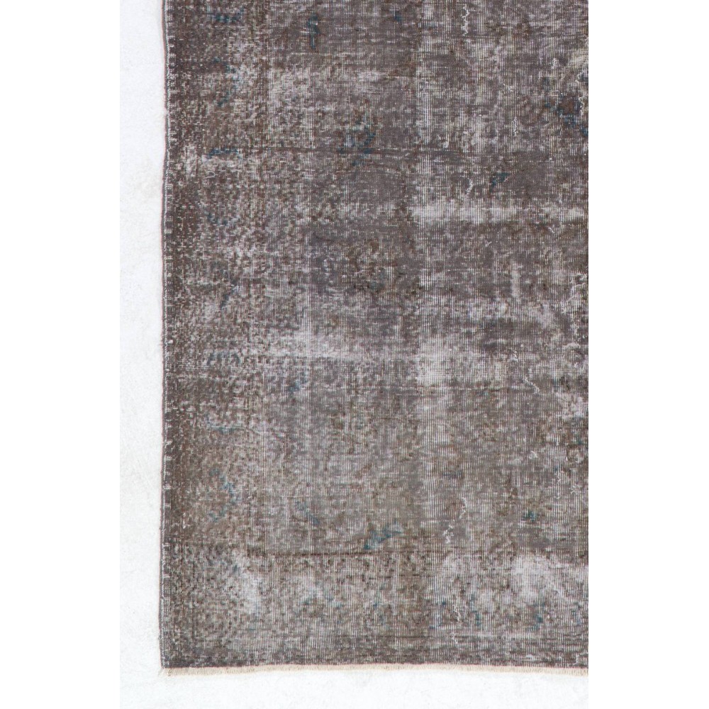 Vintage Distressed Anatolian Rug Overdyed in Gray Color