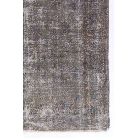 Vintage Distressed Anatolian Rug Overdyed in Gray Color