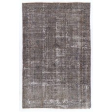 Vintage Distressed Anatolian Rug Overdyed in Gray Color