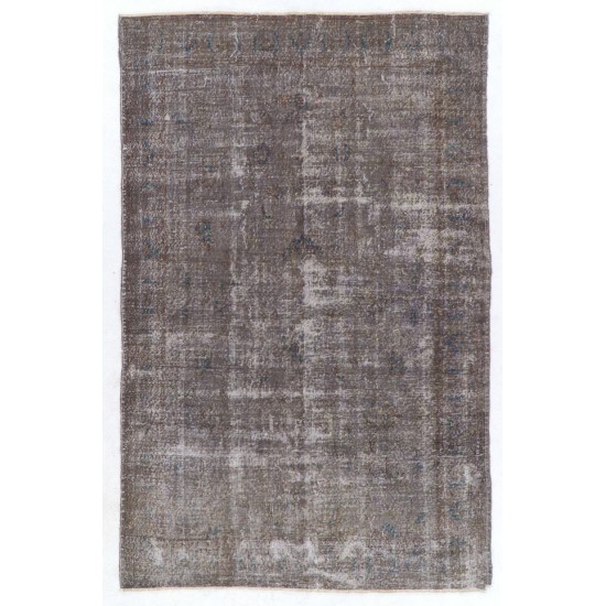 Vintage Distressed Anatolian Rug Overdyed in Gray Color
