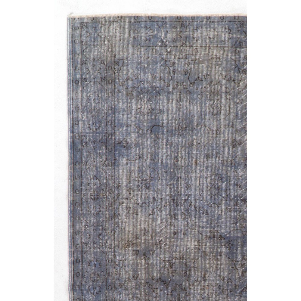 Vintage Distressed Floral Design Anatolian Rug Overdyed in Gray Color