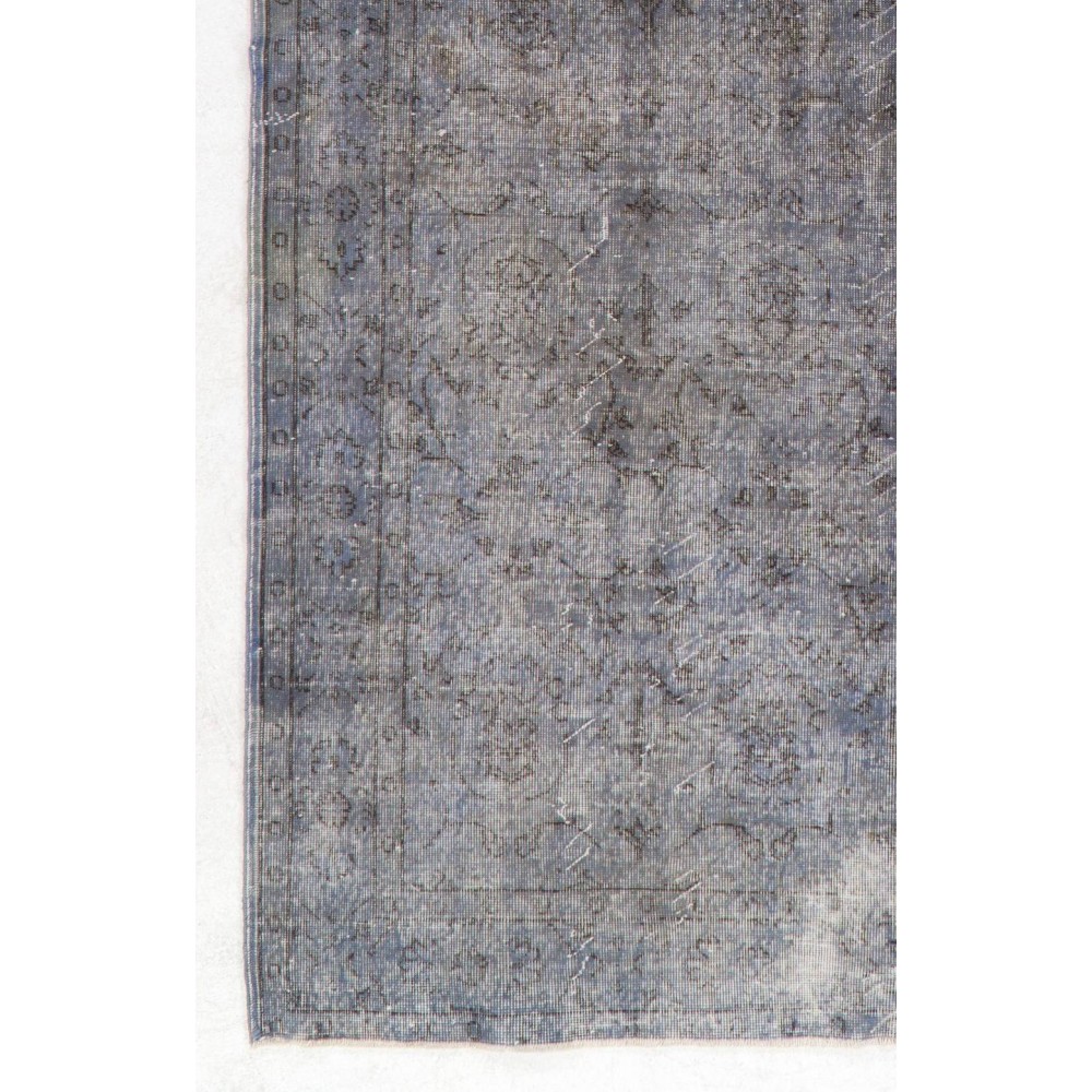 Vintage Distressed Floral Design Anatolian Rug Overdyed in Gray Color