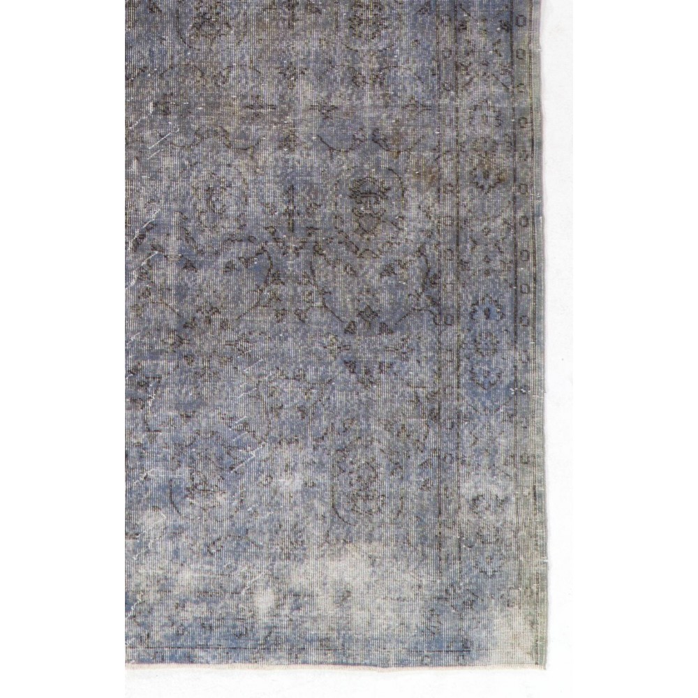 Vintage Distressed Floral Design Anatolian Rug Overdyed in Gray Color