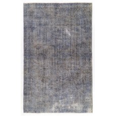 Vintage Distressed Floral Design Anatolian Rug Overdyed in Gray Color