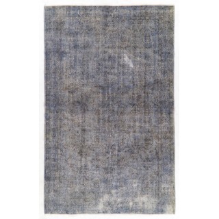 Vintage Distressed Floral Design Anatolian Rug Overdyed in Gray Color