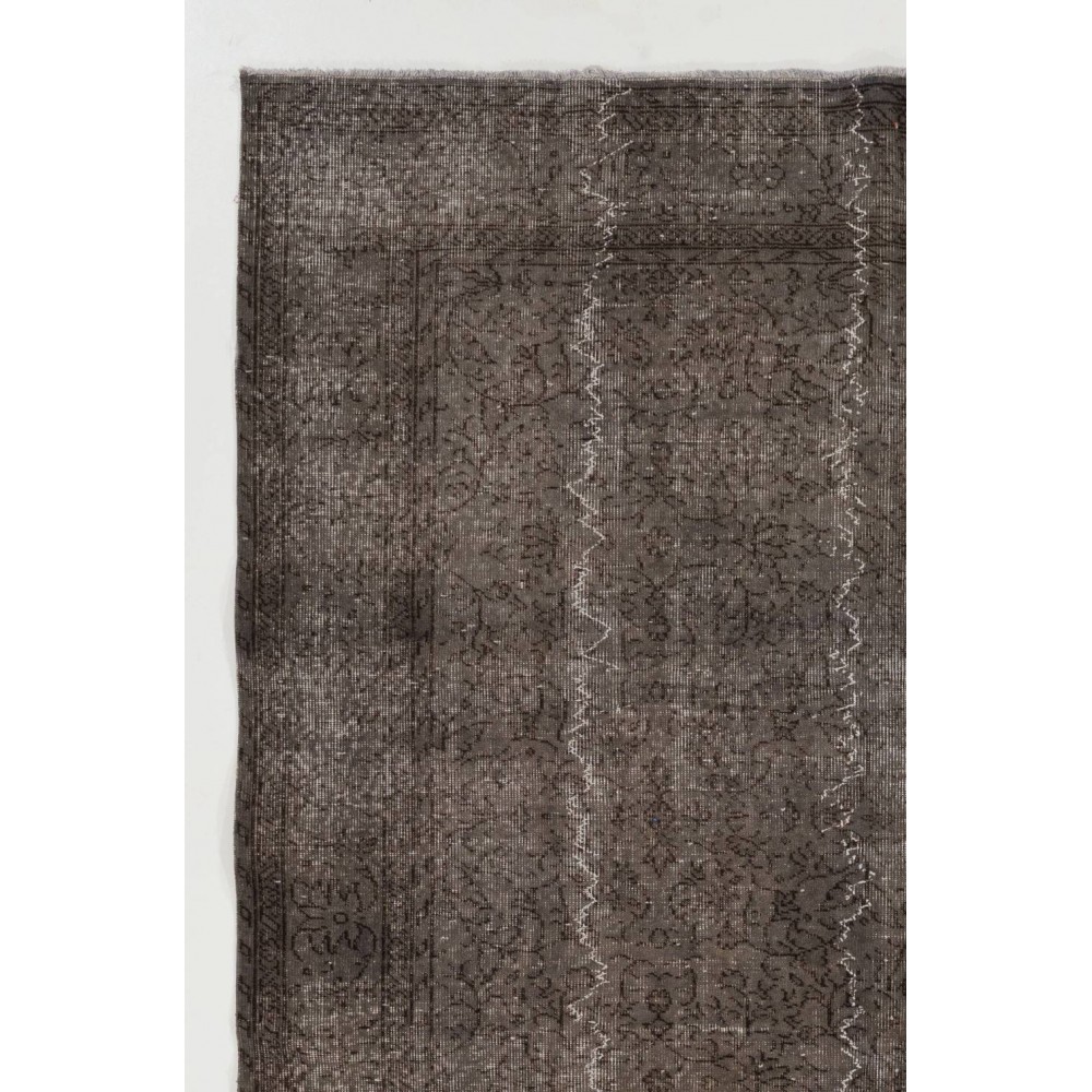 Gray Color Overdyed Distressed Vintage Turkish Rug
