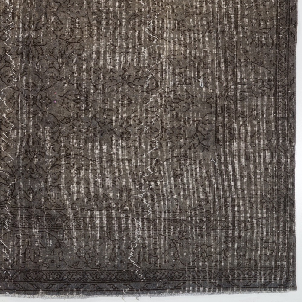 Gray Color Overdyed Distressed Vintage Turkish Rug