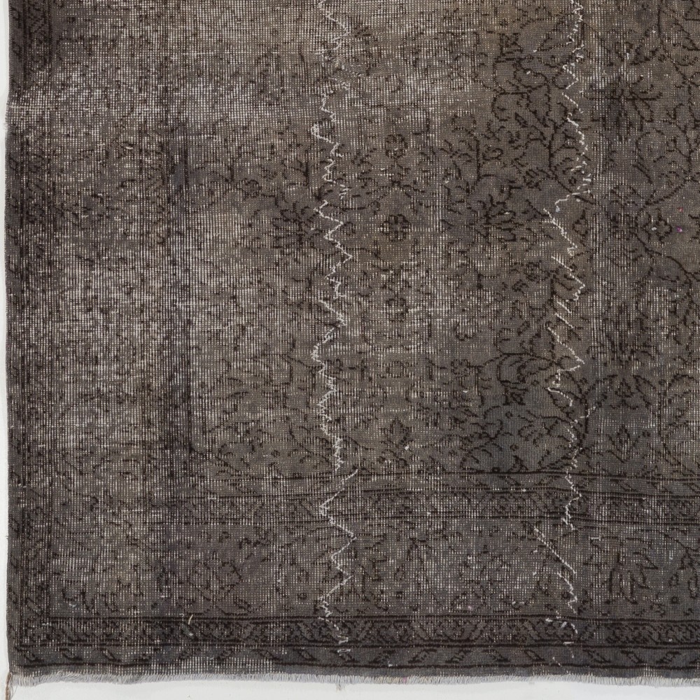 Gray Color Overdyed Distressed Vintage Turkish Rug