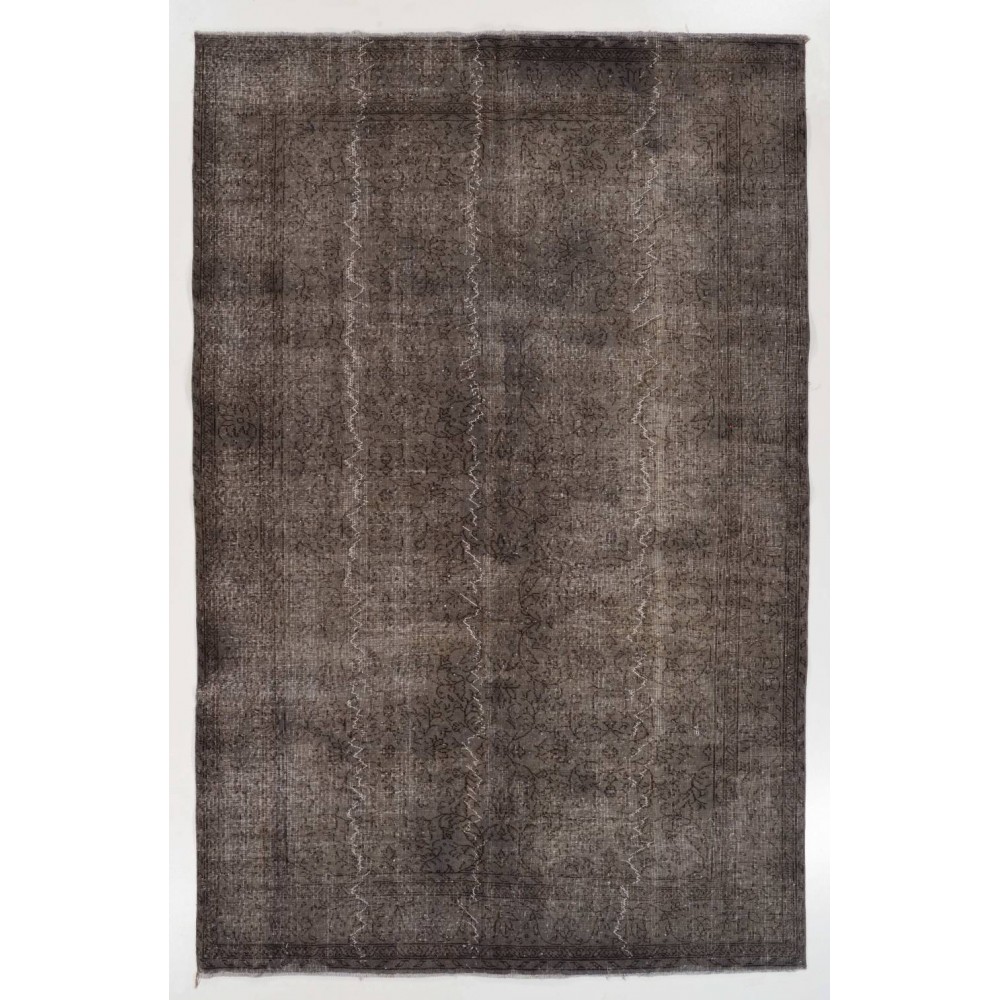 Gray Color Overdyed Distressed Vintage Turkish Rug