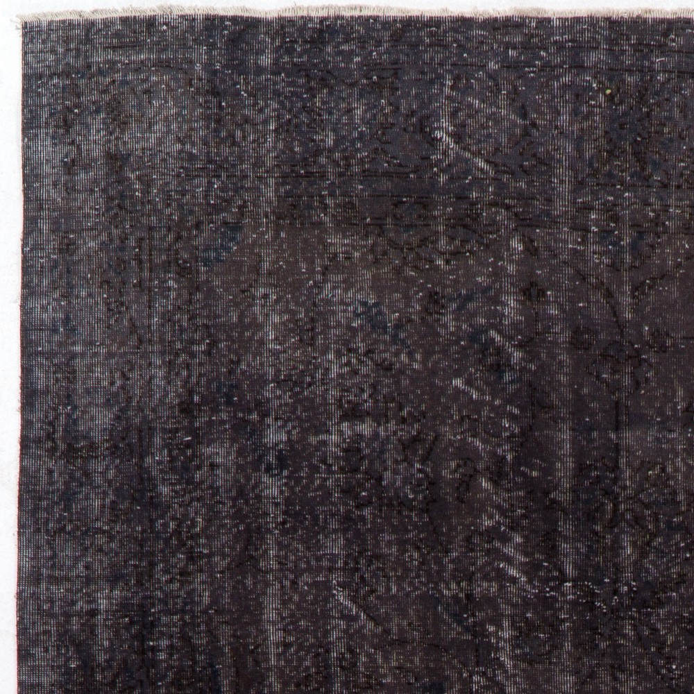 Distressed Upcycled Handmade Turkish Area Rug Over-Dyed in Black Color
